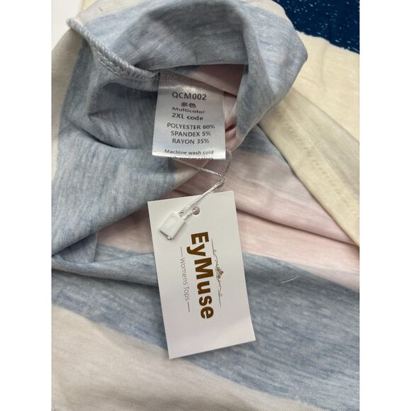 Eymuse 2PCS T Shirts 2XL Short Sleeve V Neck T-shirt Womens Fashion Tops Striped - Picture 6 of 6